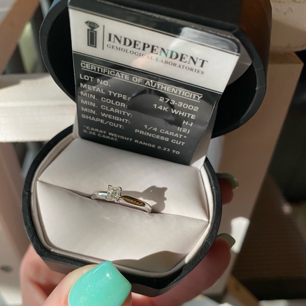 PRINCESS CUT SOLITAIRE DIAMOND 14K WHITE GOLD SIZE 6 RING 1/4 CARAT H-I …